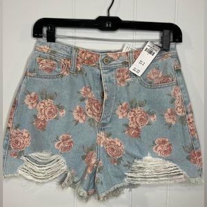 Hollister Women’s Short Blue-Pink Curvy Ultra High -Rise Mom 3” size 5/27 NWT